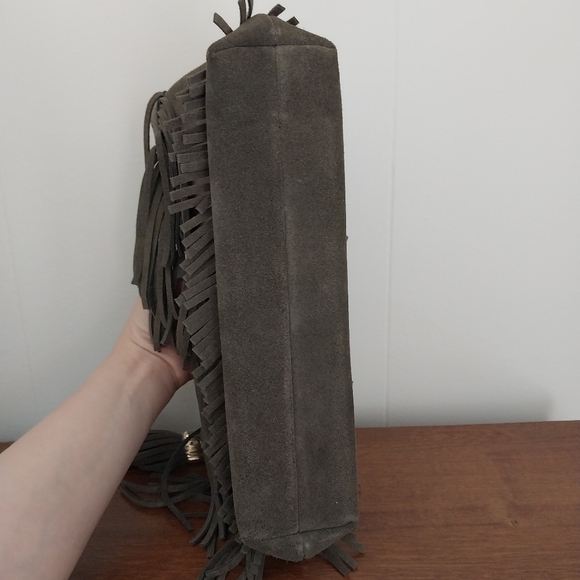 NWOT India Hicks Fringe Suede Clutch